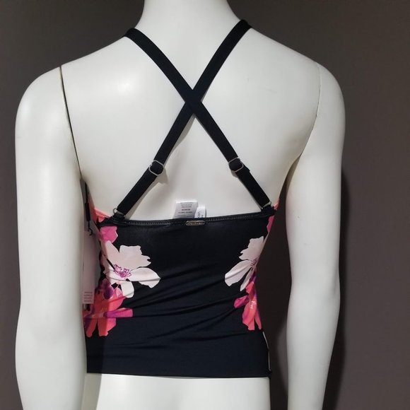 Calvin Klein Floral Printed High-Neck Cross-Back Tankini Top Size XS - Picture 4 of 13